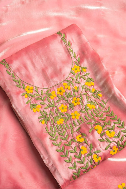 Primrose Coral – Hand-Appliquéd Marigold Flora Silk-Lustre Tunic & Scarf Set