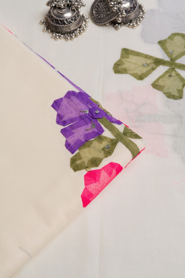 Violet Clematis & Rose – Oversized Appliqué & Sequin 3-Piece Atelier Set