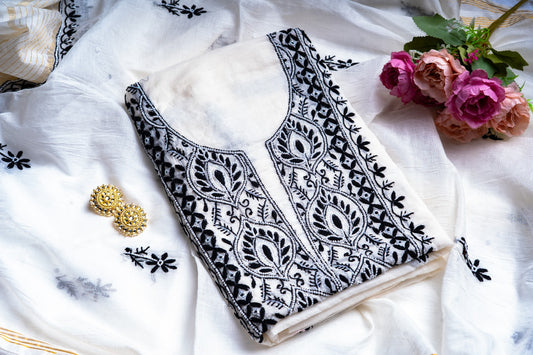 Monochrome Dahlia & Pearl – Handcrafted Chikankari & Seed Pearl Kurta Set