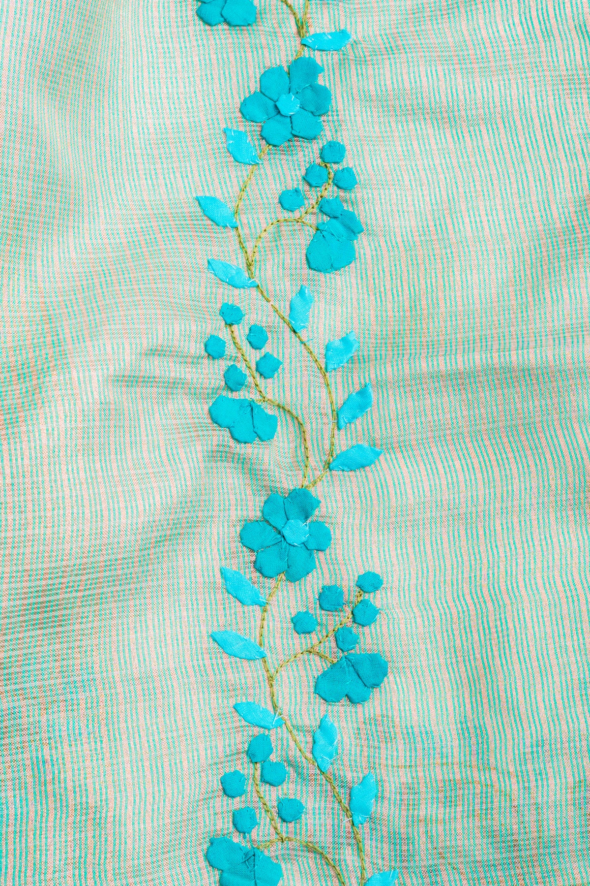 Mint Camellia – Gilded Check & Cerulean Applique Unstitched Ensemble