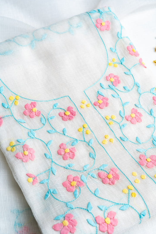 Alabaster Primrose – Multicolor Floral Applique Unstitched Kurta & Scarf Set
