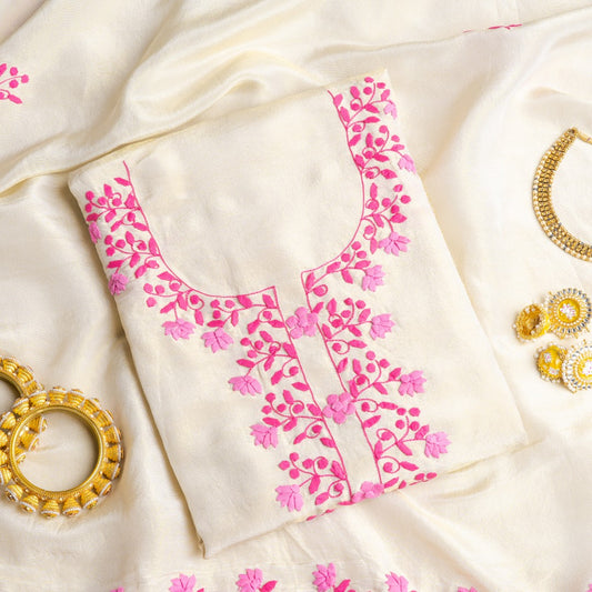Rose Peony & Cream – Dual-Toned Pink Appliqué Tunic & Scarf Set