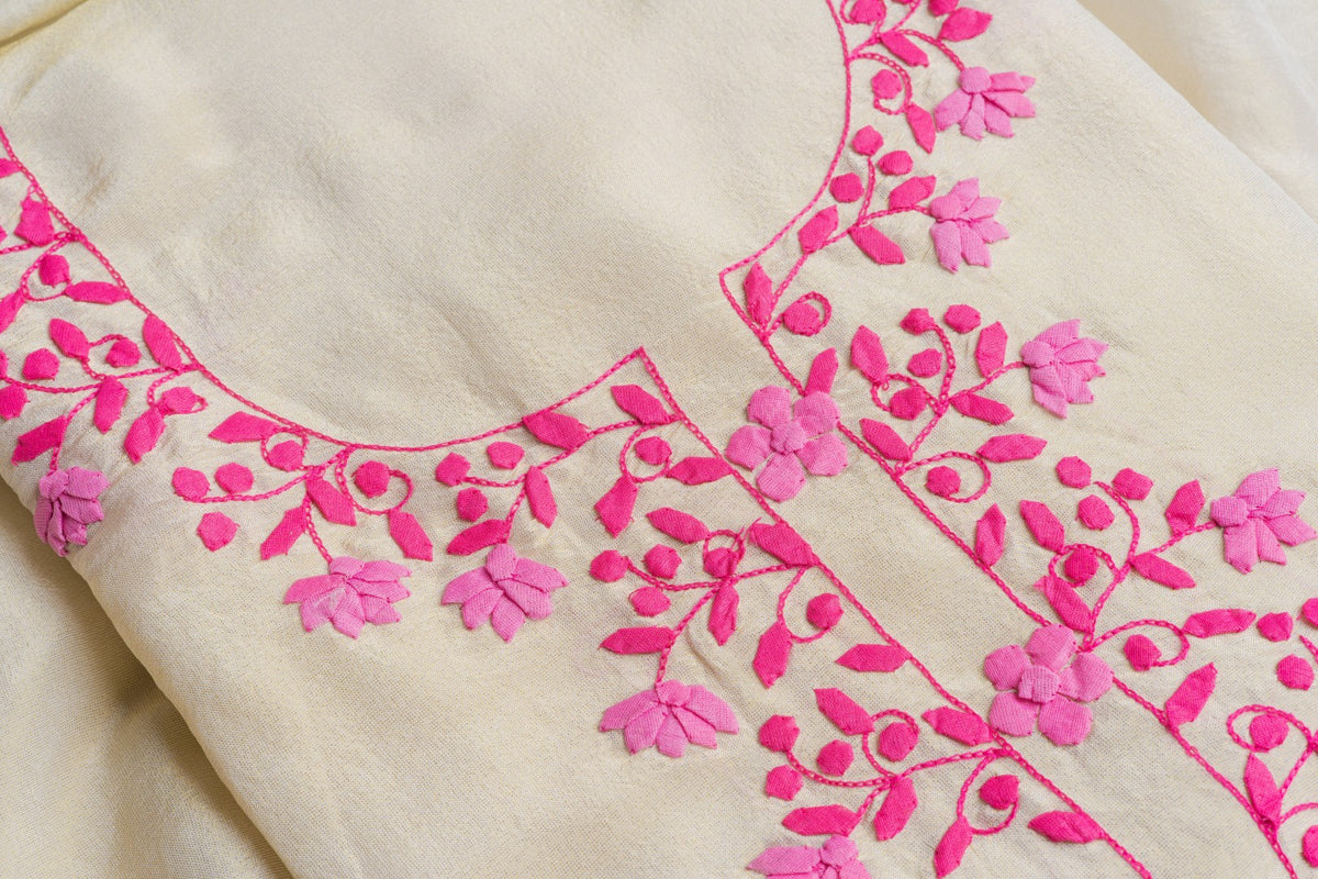 Rose Peony & Cream – Dual-Toned Pink Appliqué Tunic & Scarf Set