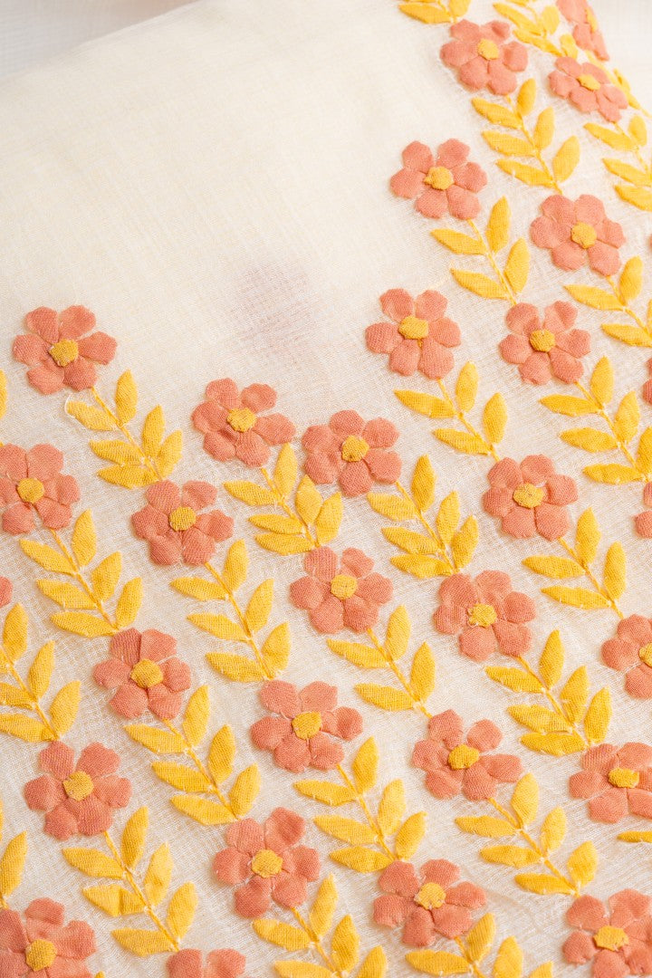 Peach Blossom & Marigold – Hand-Appliquéd Floral Vine Tunic & Scarf Set