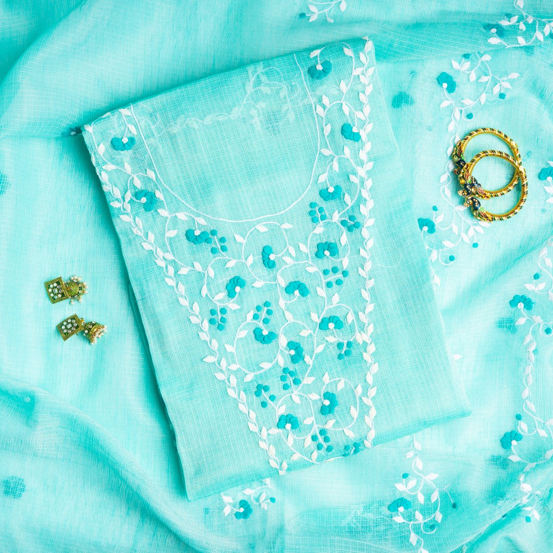 Sea Foam Anemone – Handcrafted Appliqué Tunic & Scarf Fabric Set
