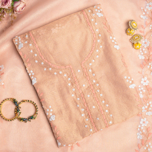 Gilded Marigold – Vertical Floral Appliqué Royal Gold Tunic & Scarf Ensemble