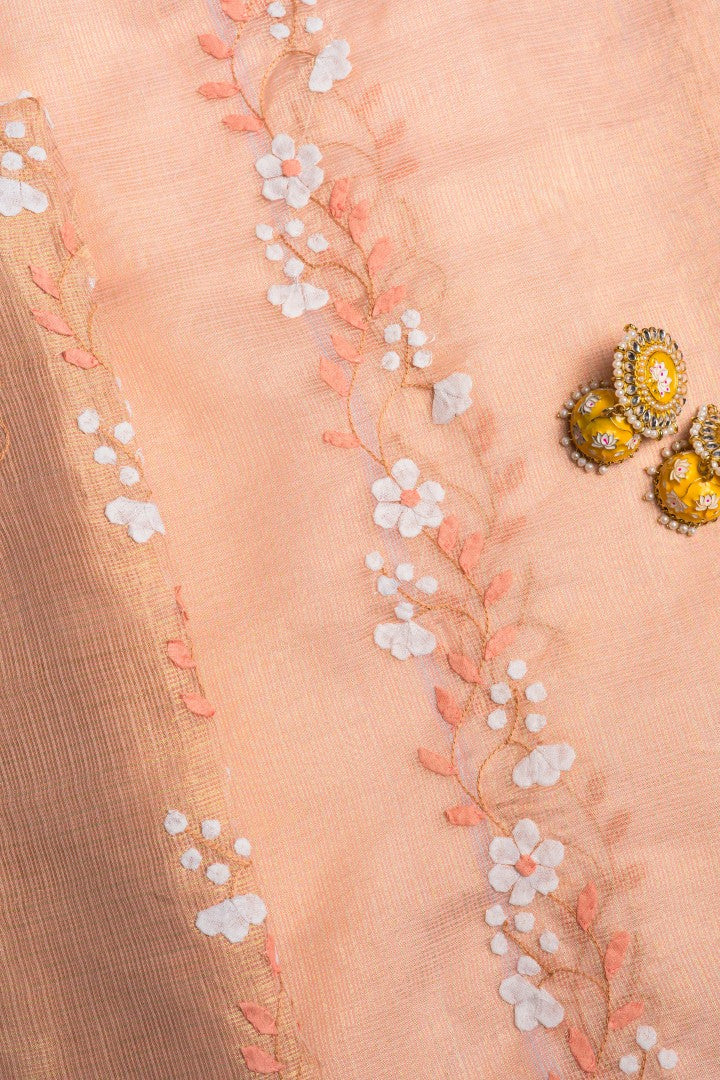 Gilded Marigold – Vertical Floral Appliqué Royal Gold Tunic & Scarf Ensemble
