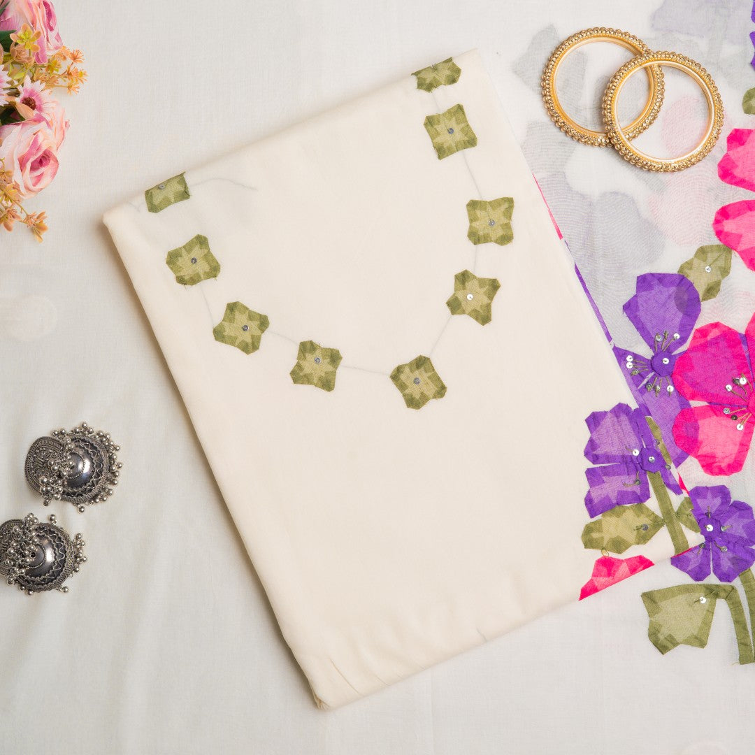 Violet Clematis & Rose – Oversized Appliqué & Sequin 3-Piece Atelier Set
